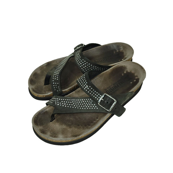 Mephisto Sandals Helen Womens Size 8.5 Silver Leather Faux Snake Thong Shoes - Picture 1 of 11